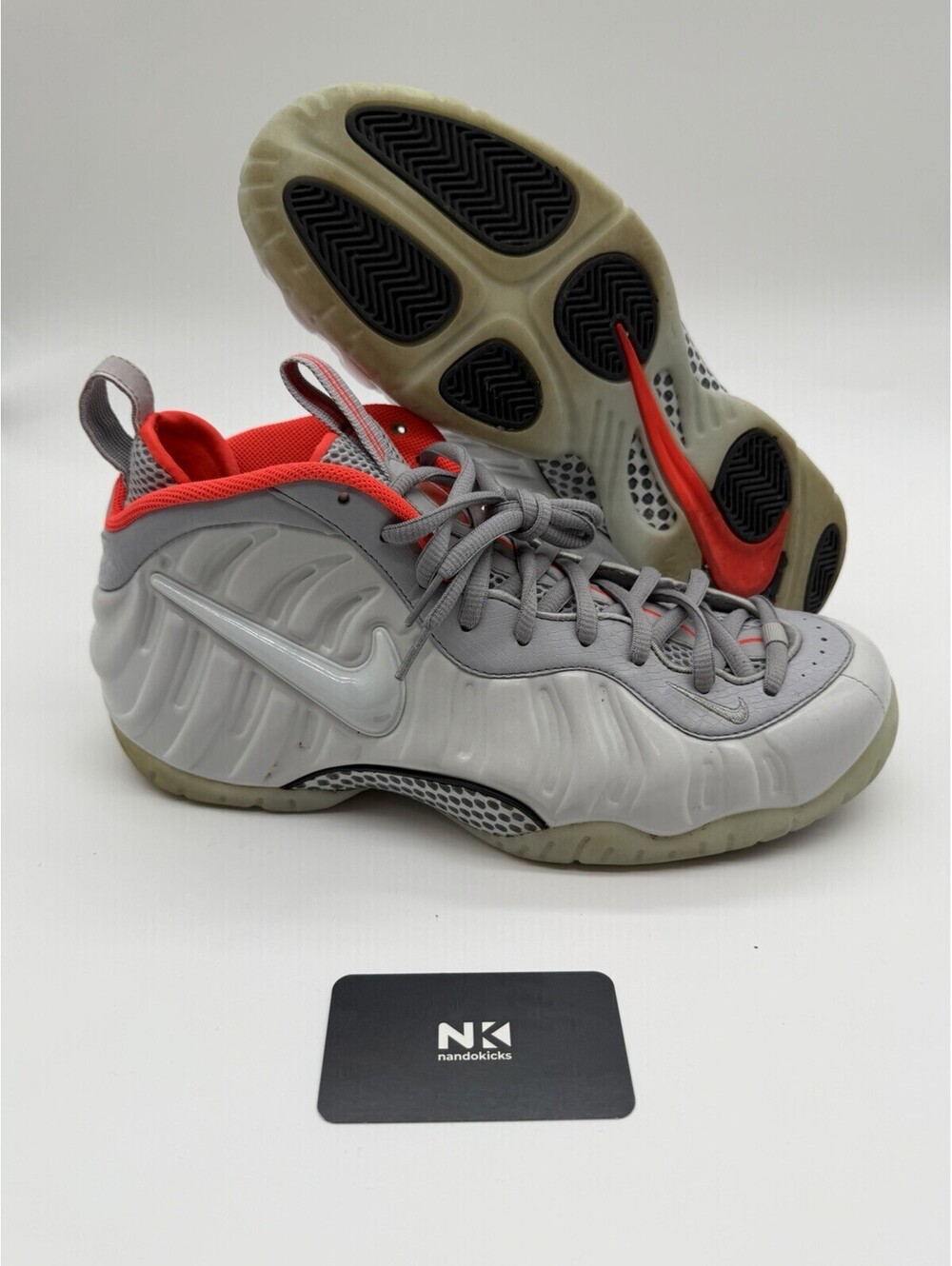 Nike Air Foamposite Pro PRM Pure Platinum Gray Red 2016 616750-003 Size 12M USED